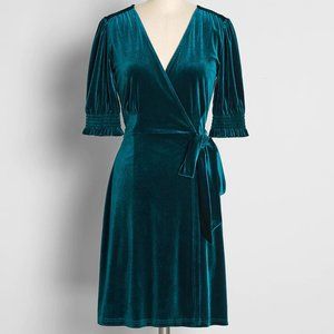 Modcloth Wrapped in Elegance Mini Dress - Emerald, Large